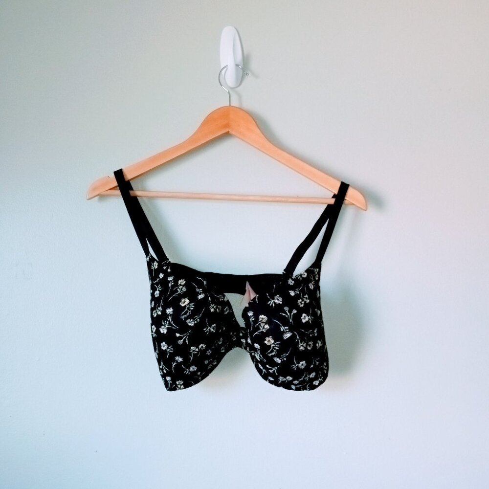 PINK Black Bra with Floral Design with Hot Pink Under Padding
